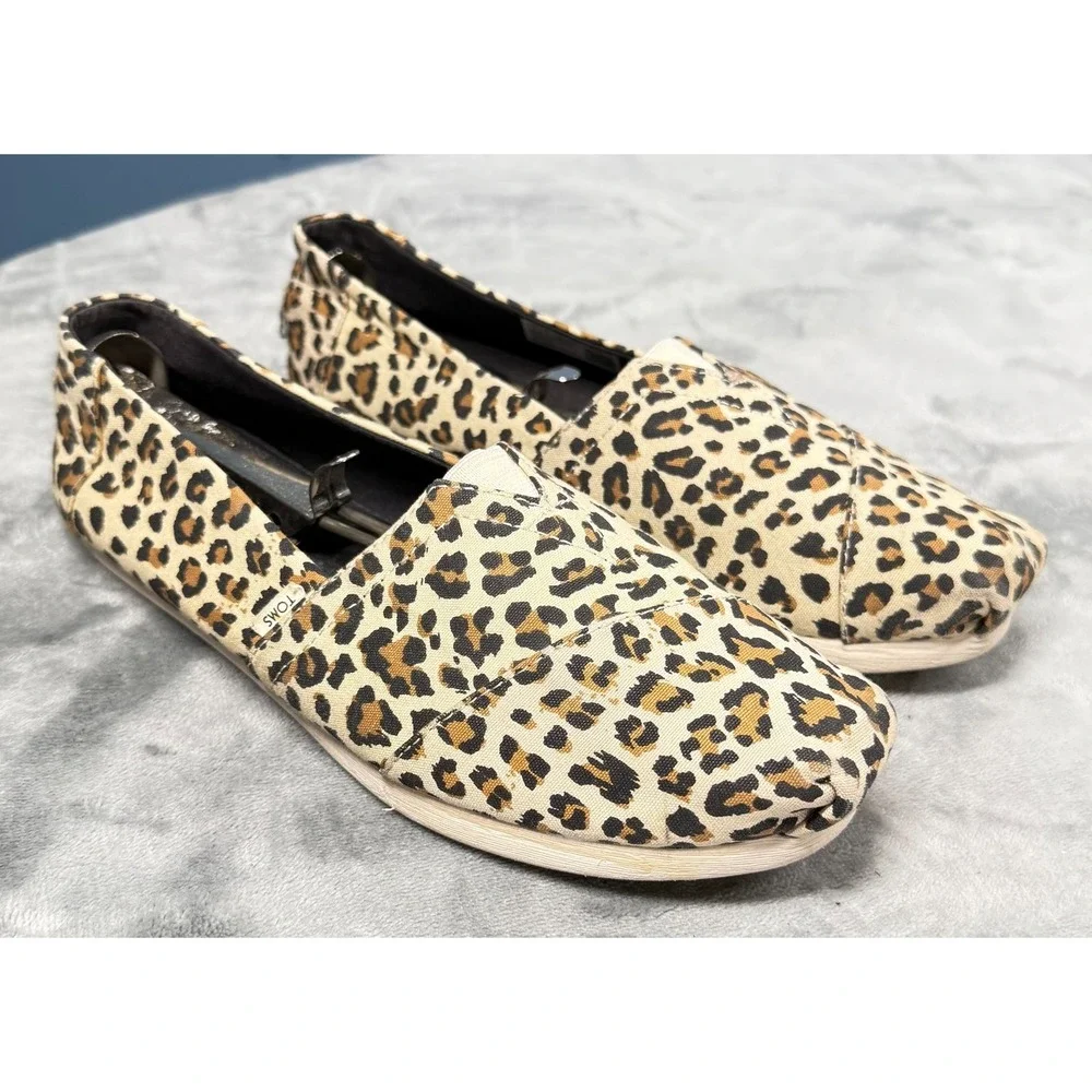 Toms Classic Alpargata Flats Womens 8 Leopard Print Canvas Slip On Shoes